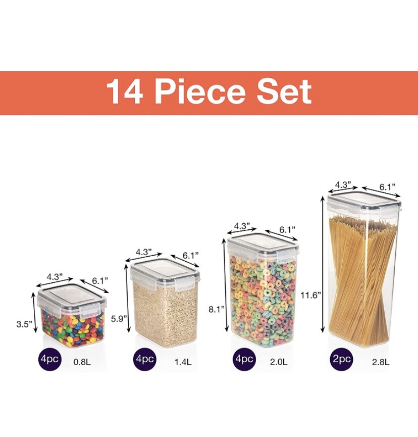 14-Piece Airtight Food Storage Containers Kitchen Organization Set For Pantry