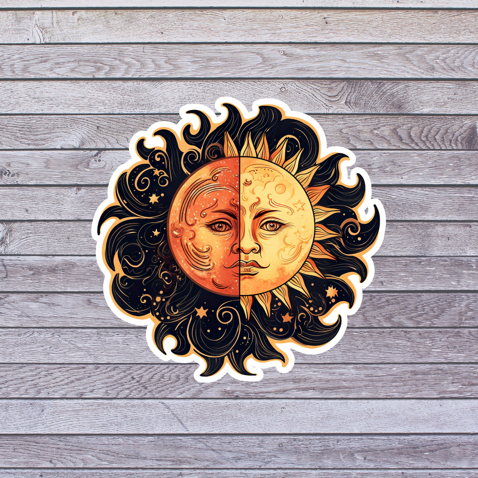 Sun Moon Art Sticker Vinyl Decal Cosmic Celestial Astrology Design
