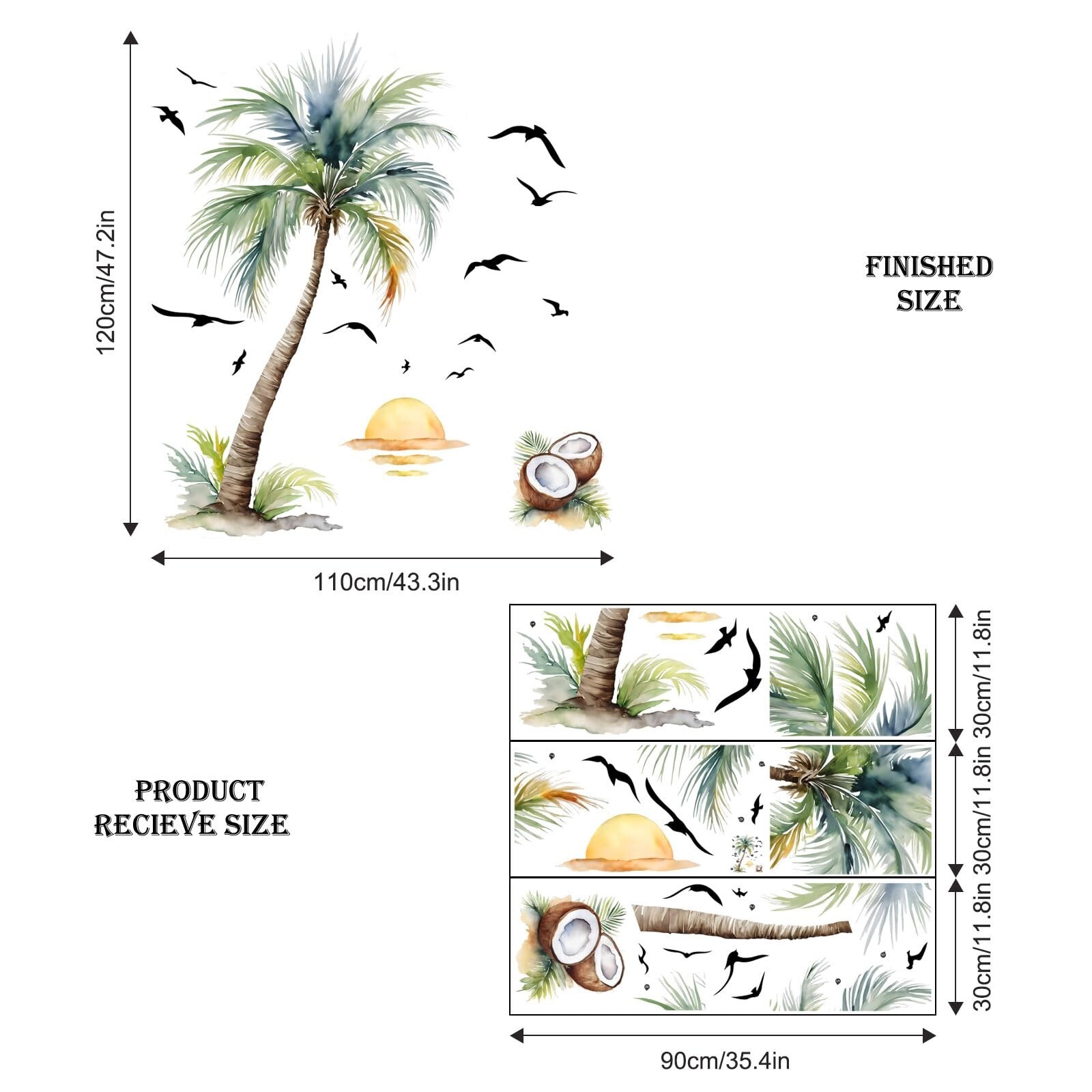 Supzone Palm Tree Wall Decals Tropical Plant Sunset Beach Wall Stickers Peel …