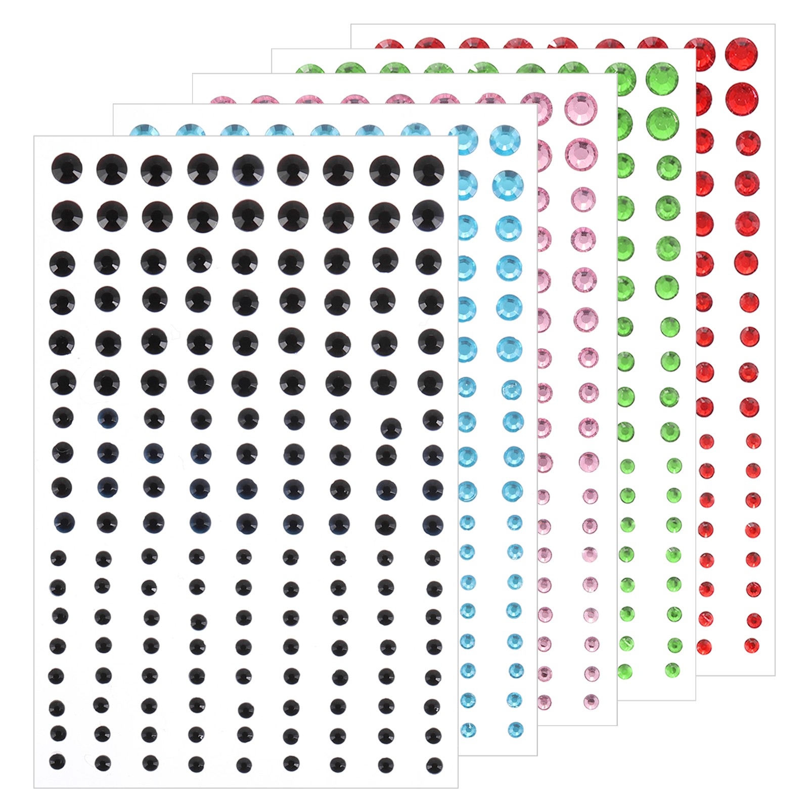 810 Pcs 3/4/5/6mm Self Adhesive Rhinestone Sticker, Red/Green/Pink/Blue/Black