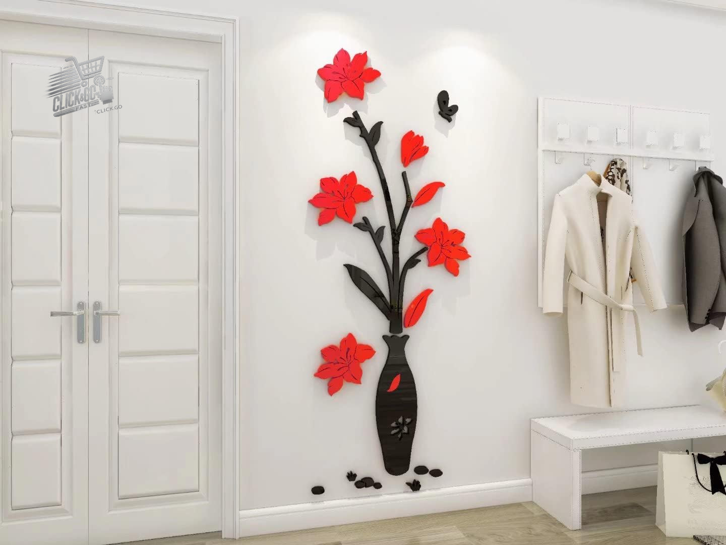 3D wall stickers mirror sticker wall flower vase sticker wall home decor