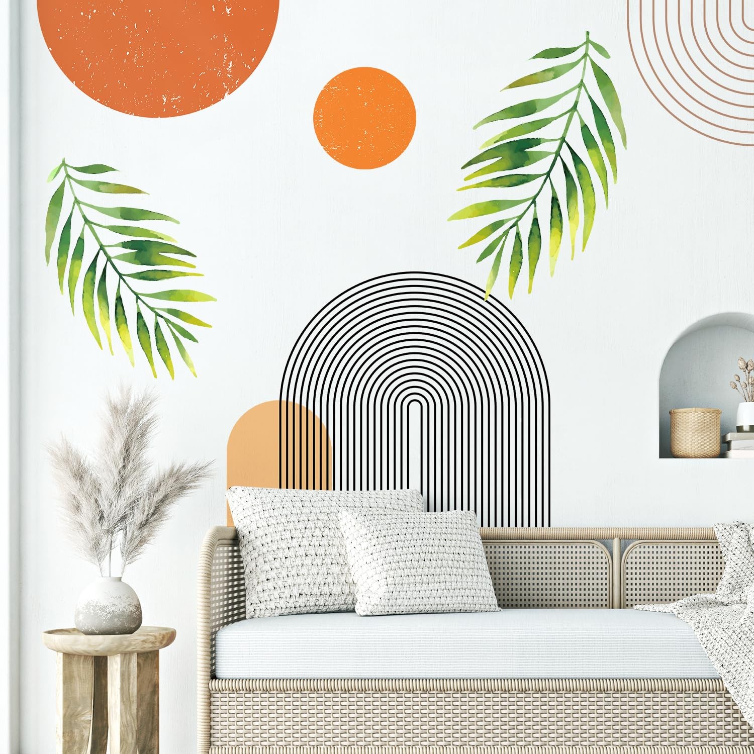 Boho Mid-Century Modern Wall Decals Peel and Stick, Large Archs Sun Vinyl Wal…