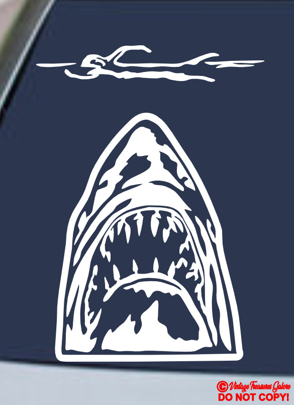 JAWS Vinyl Decal Sticker Car Rear Window Wall Bumper GREAT WHITE SHARK MOVIE JDM