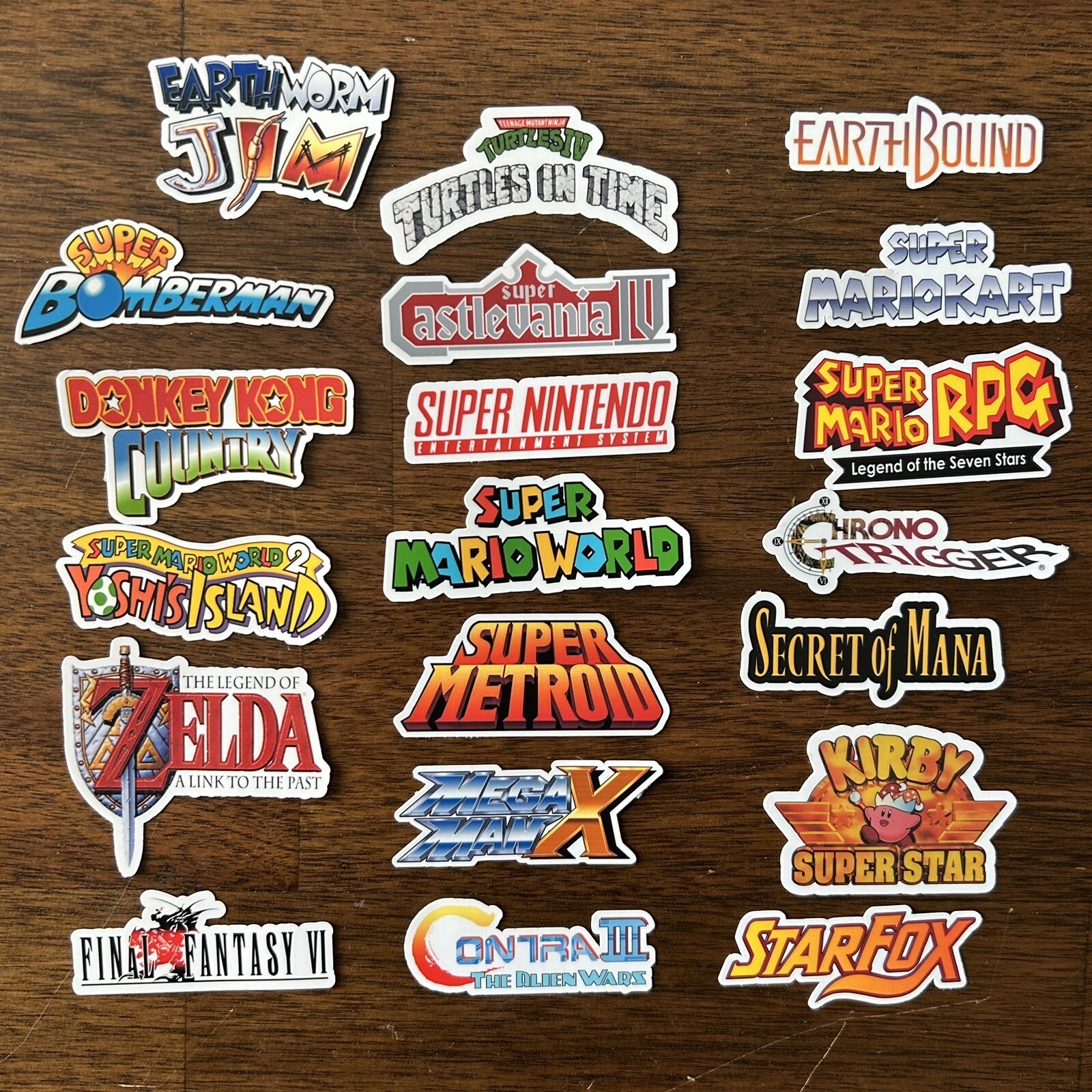 20 Super Nintendo SNES Logo Sticker Pack – White, Clear or Holographic – Vinyl