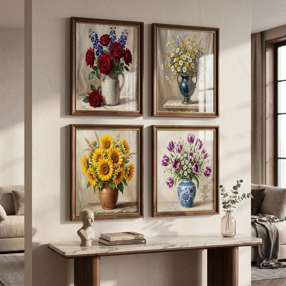 Floral Vase Art Print Set 4pcs Tear for proof Wrinkle for proof 8.26 x 11.81 in