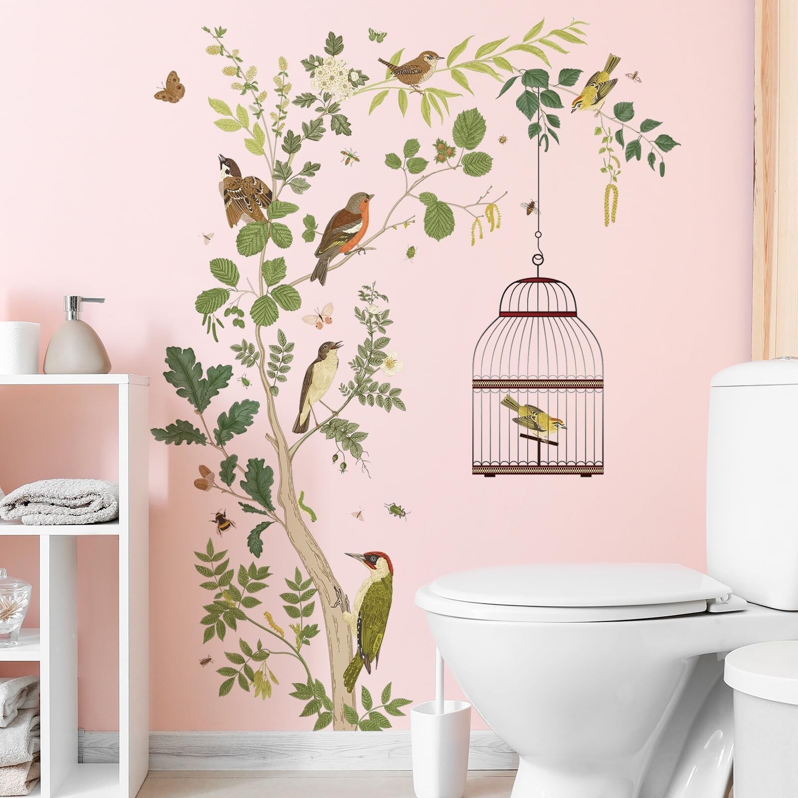 Removable Tree Bracnch Wall Decal Fresh Plant Leaves Wall Sticker Birds and H…