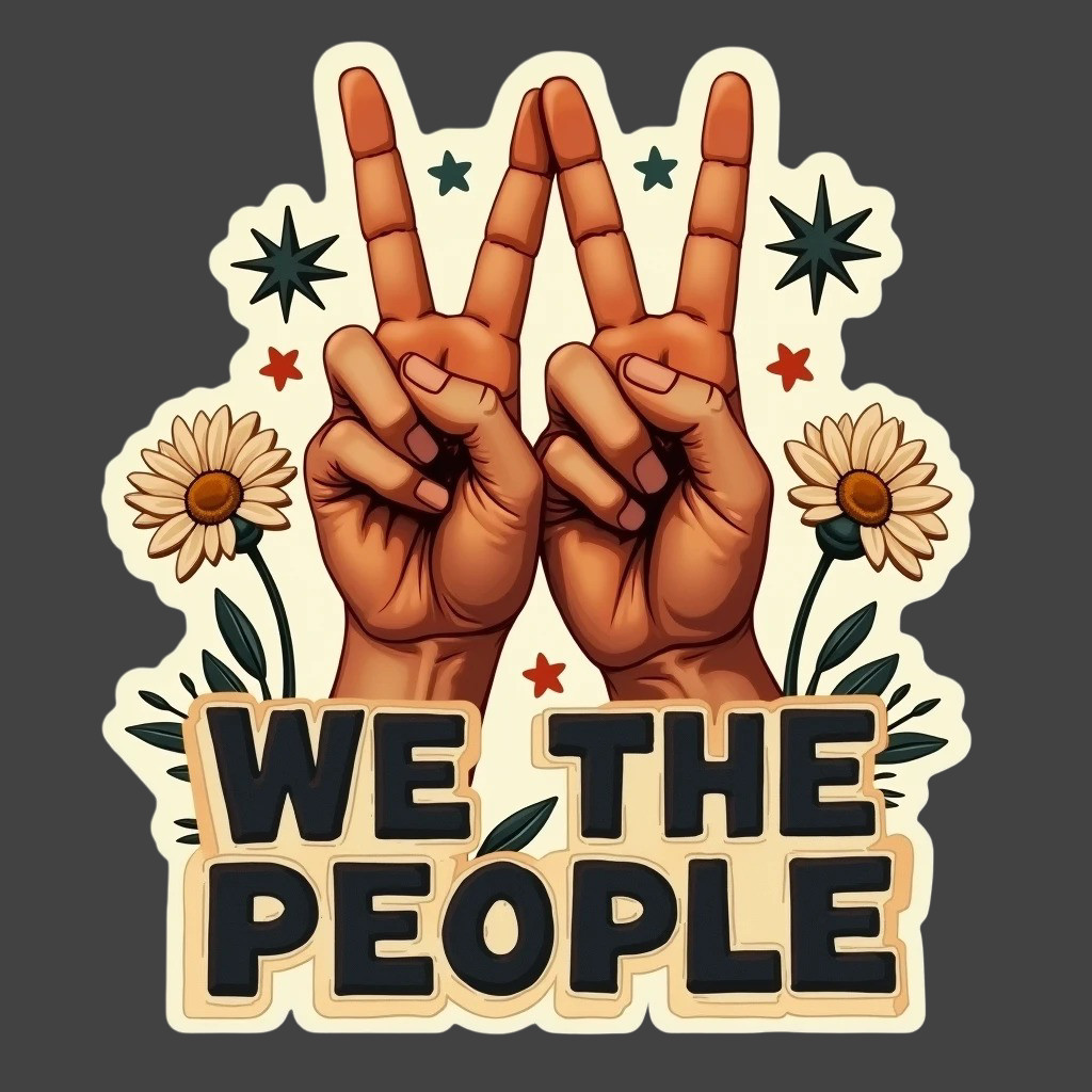 We The People Sticker Vinyl Decal Peace Hands Patriotic USA Retro Style