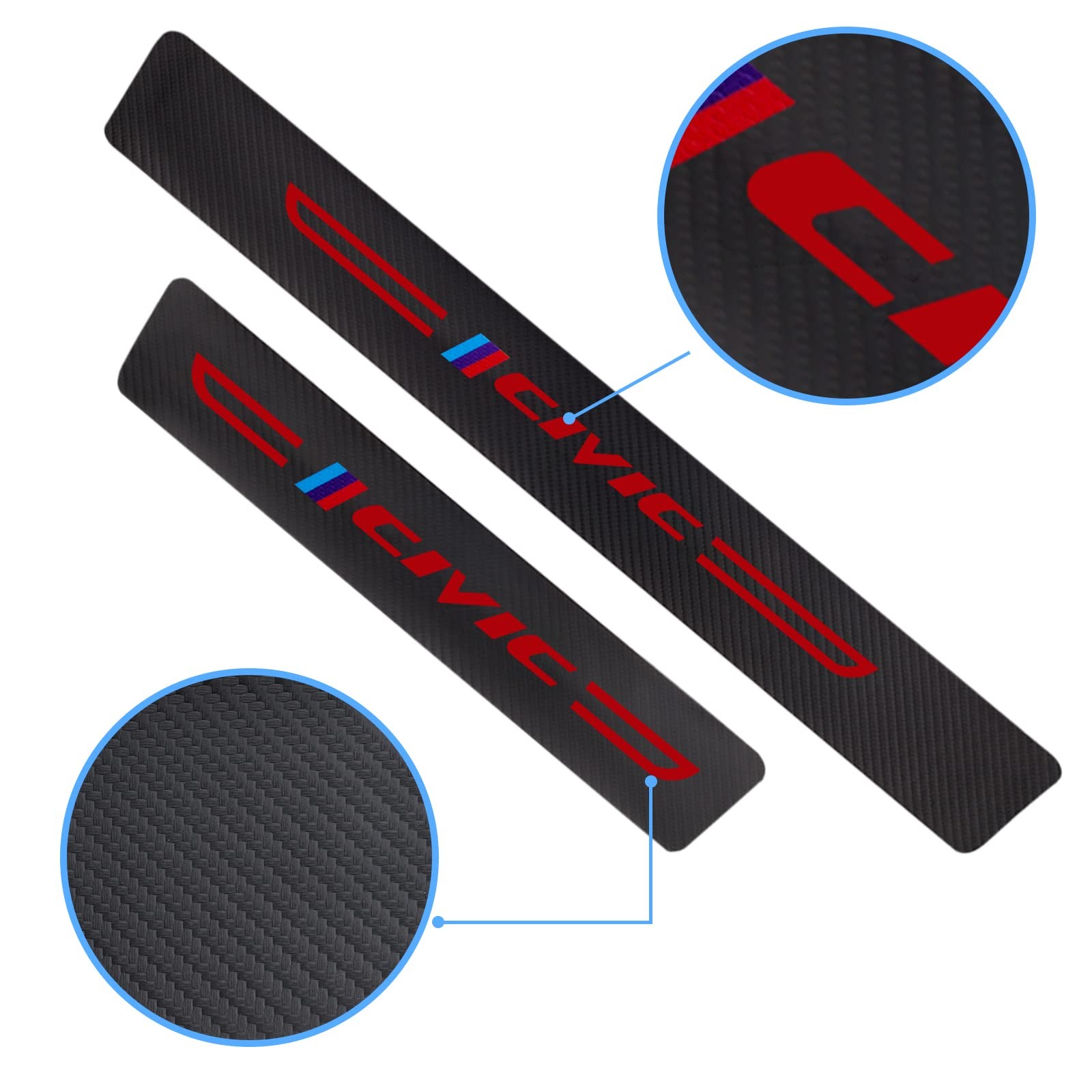4Pcs Door Sill Protector Reflective 4D Carbon Fiber Sticker for Honda Civic