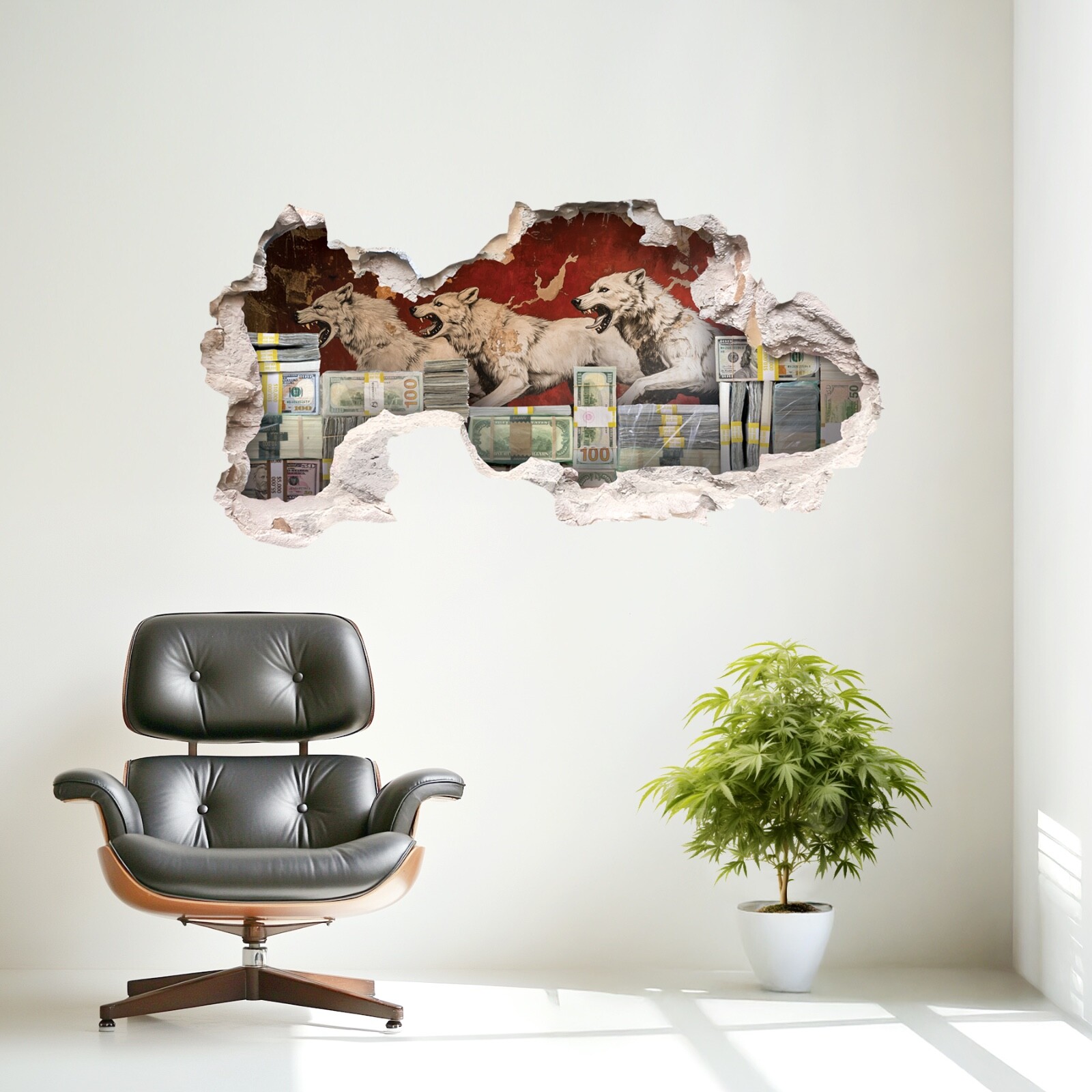 Wolf Money Wall Hungry for Success Decal Hustle Mindset Breakthrough