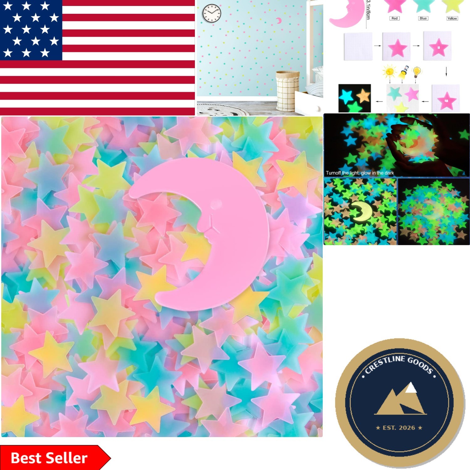 Eco-Friendly Glow in The Dark Star Stickers – Magical Decor for Kids' Space