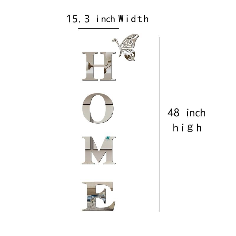 Acrylic Mirror Letter Wall Stickers – Home Decor for Living Room & Bedroom, Silv