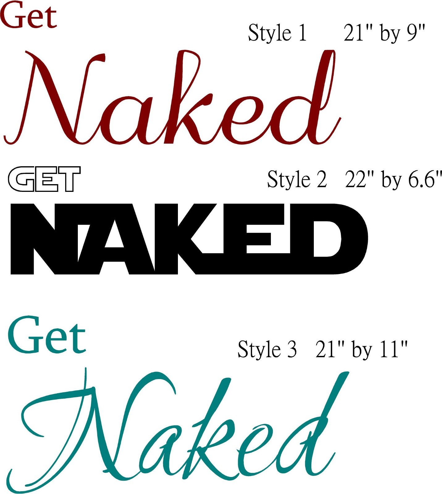 GET NAKED bathroom shower wall vinyl sticker 3 styles multiple colors removable