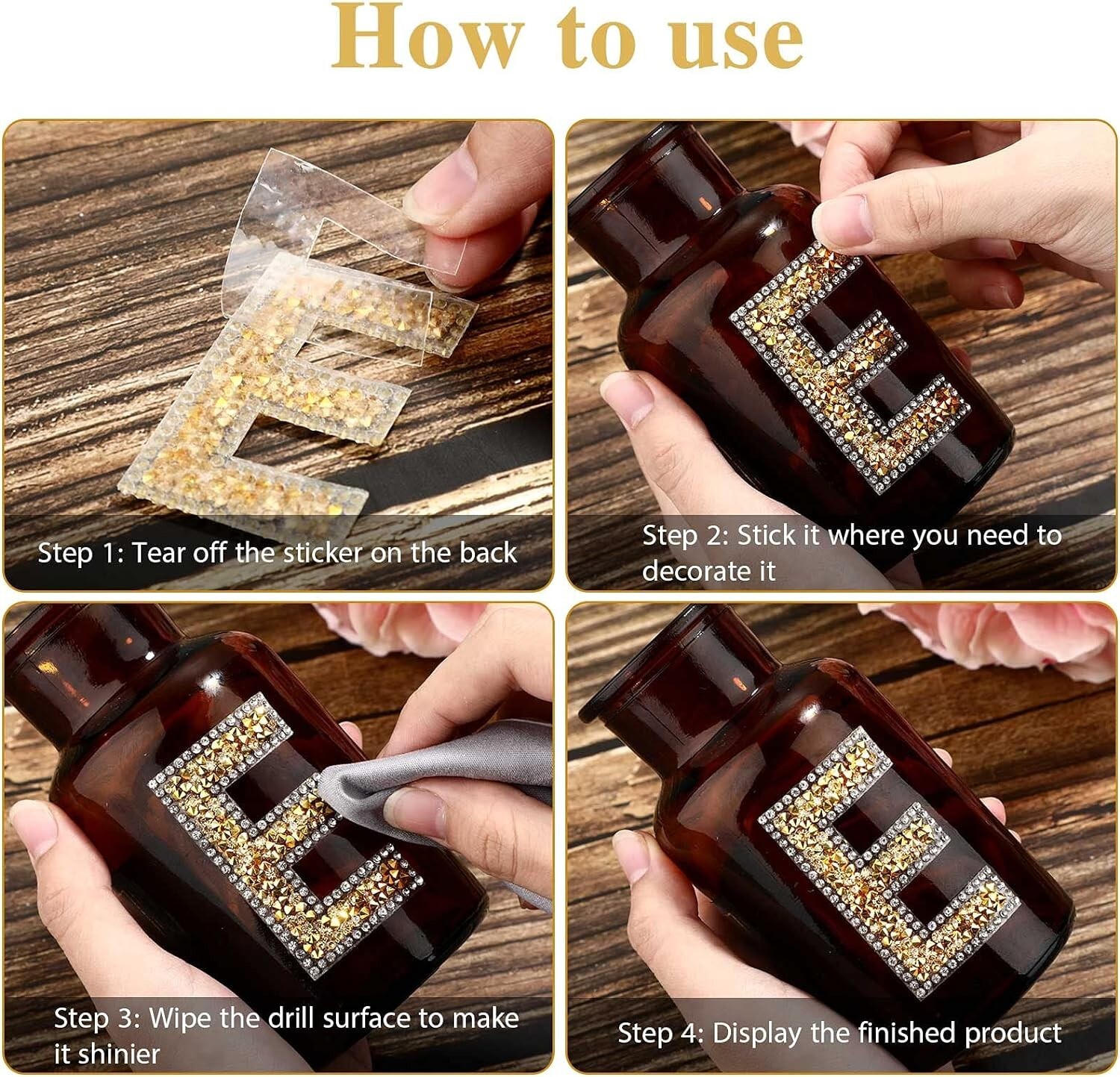 2.56Inch Gold White Rhinestone Letter Number Sticker Container Phone Laptop Hat