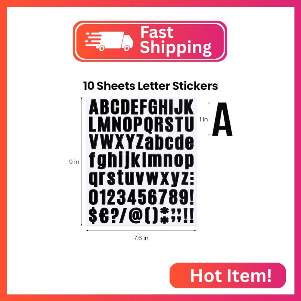 10 Sheets Letter Stickers, Vinyl Self Adhesive Letters Number Stickers, Black Al
