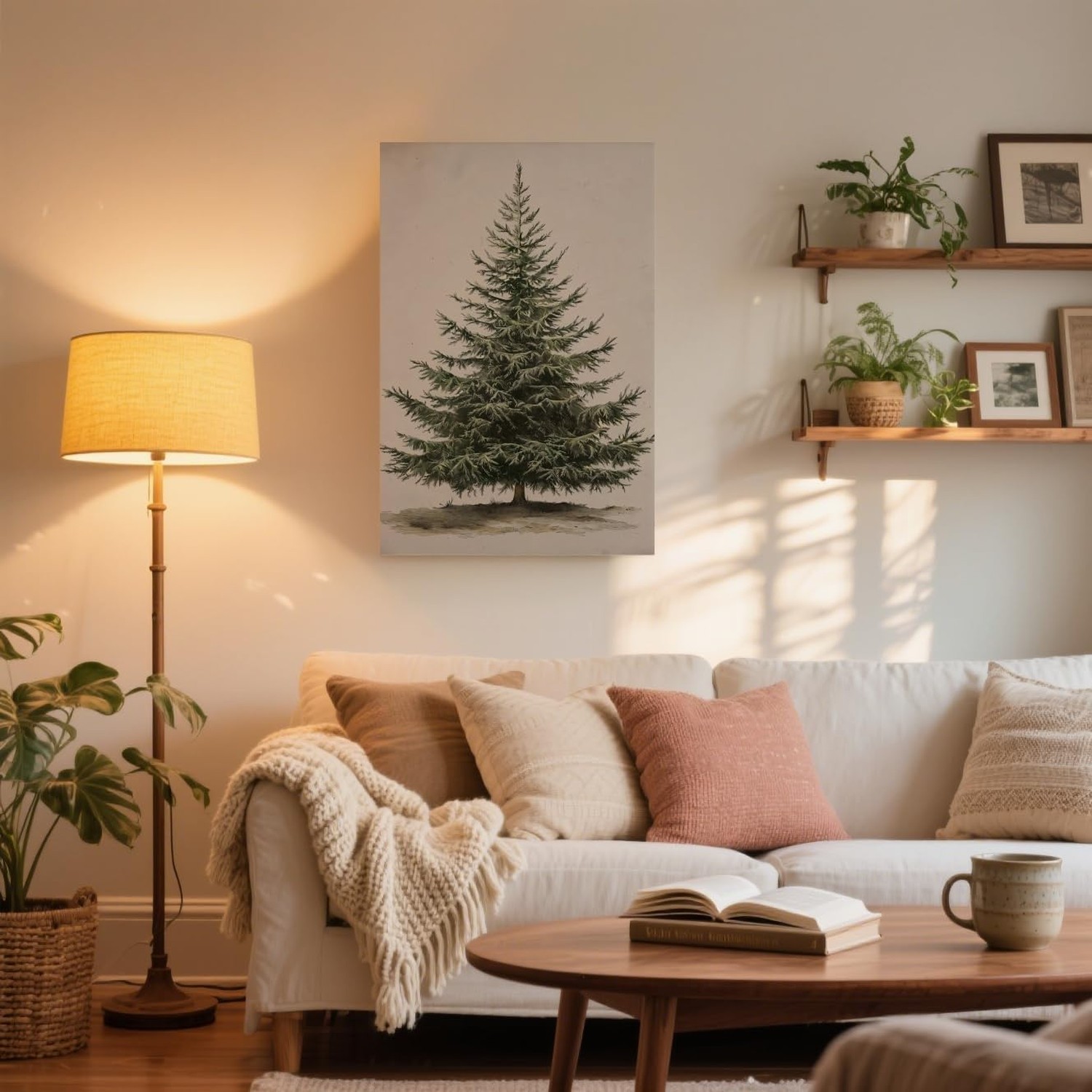 Yermidi Vintage Christmas Tree Wall Art Green Neutral Pine Tree Poster Rustic…