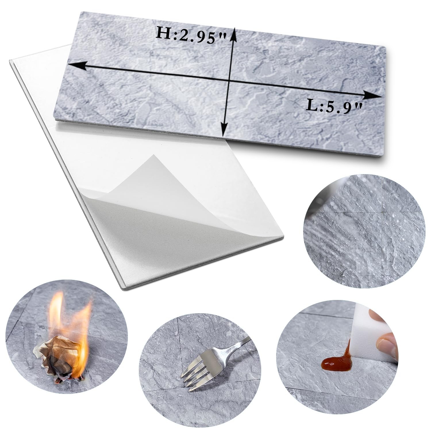 100-Piece Peel and Stick Backsplash Wall Tiles, 3" x 6" PVC Grey Marble Faux …