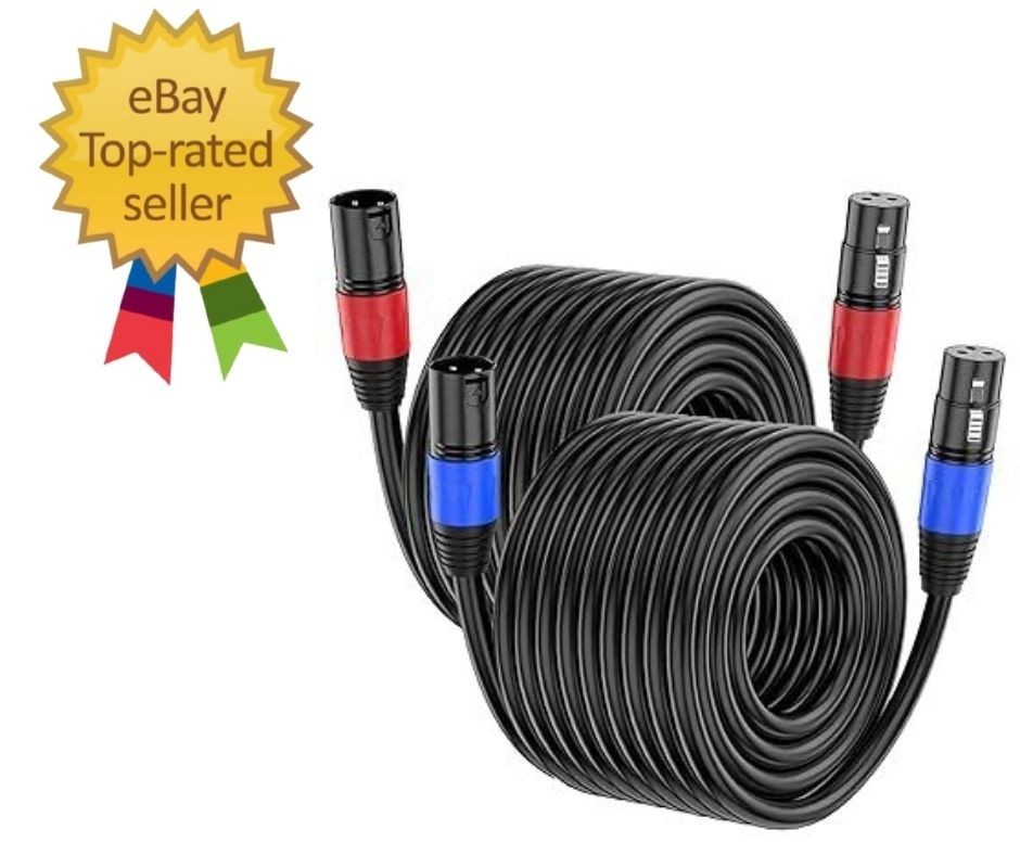 XLR Cable 50ft 2 Packs – Premium Balanced Microphone 50 FT, 2Packs, Black