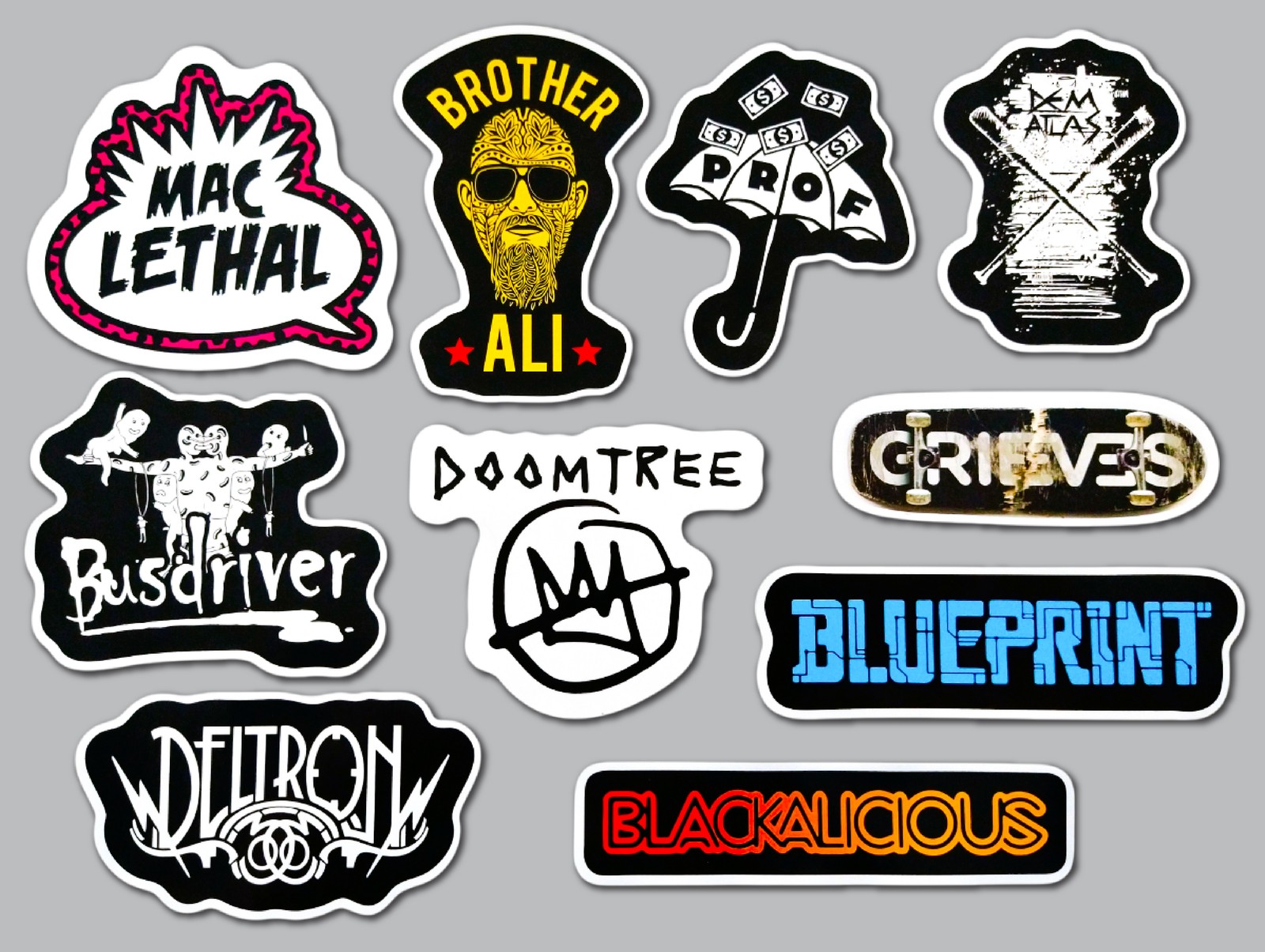 Underground Hip-Hop Sticker Lot (10 Pack) SET 4 brother ali prof grieves deltron