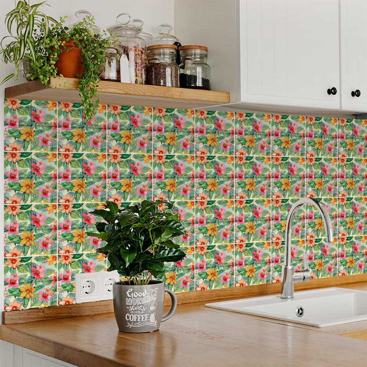 Peel Snd Stick Tile Stickers 24 Unit Pack Multicolor Floral