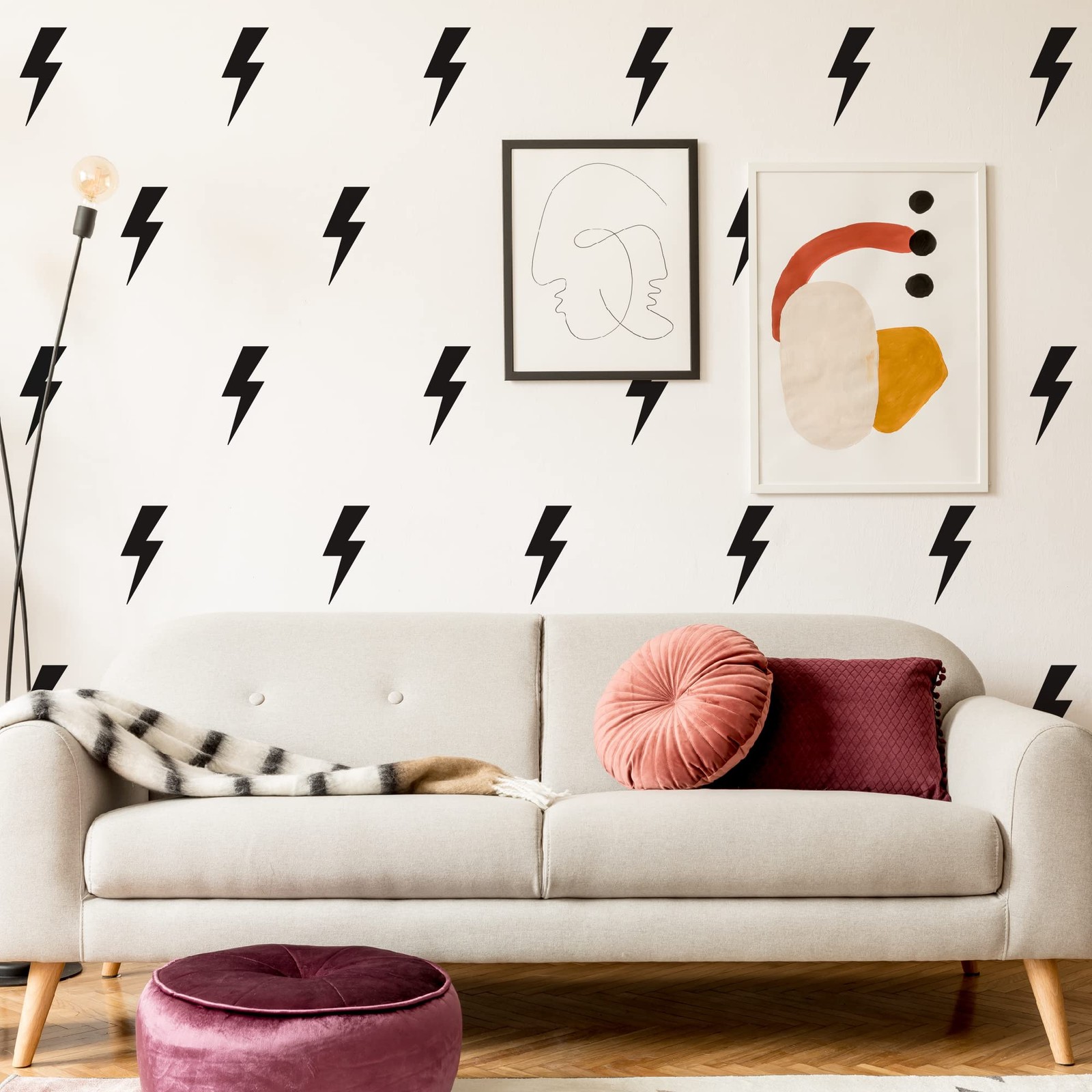Large Black Vinyl Lighting Bolt Wall Decals, Peel and Stick Modern Thunder St…