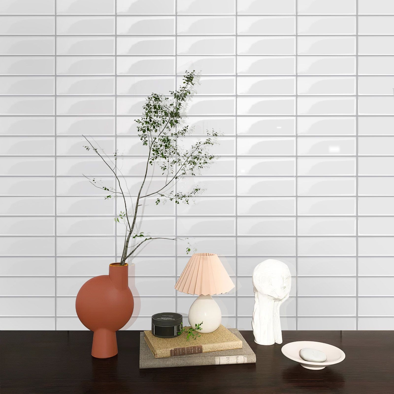 10 Pack 10" White 3D Wall Tiles PVC Self Adhesive Waterproof Kitchen Bathroom