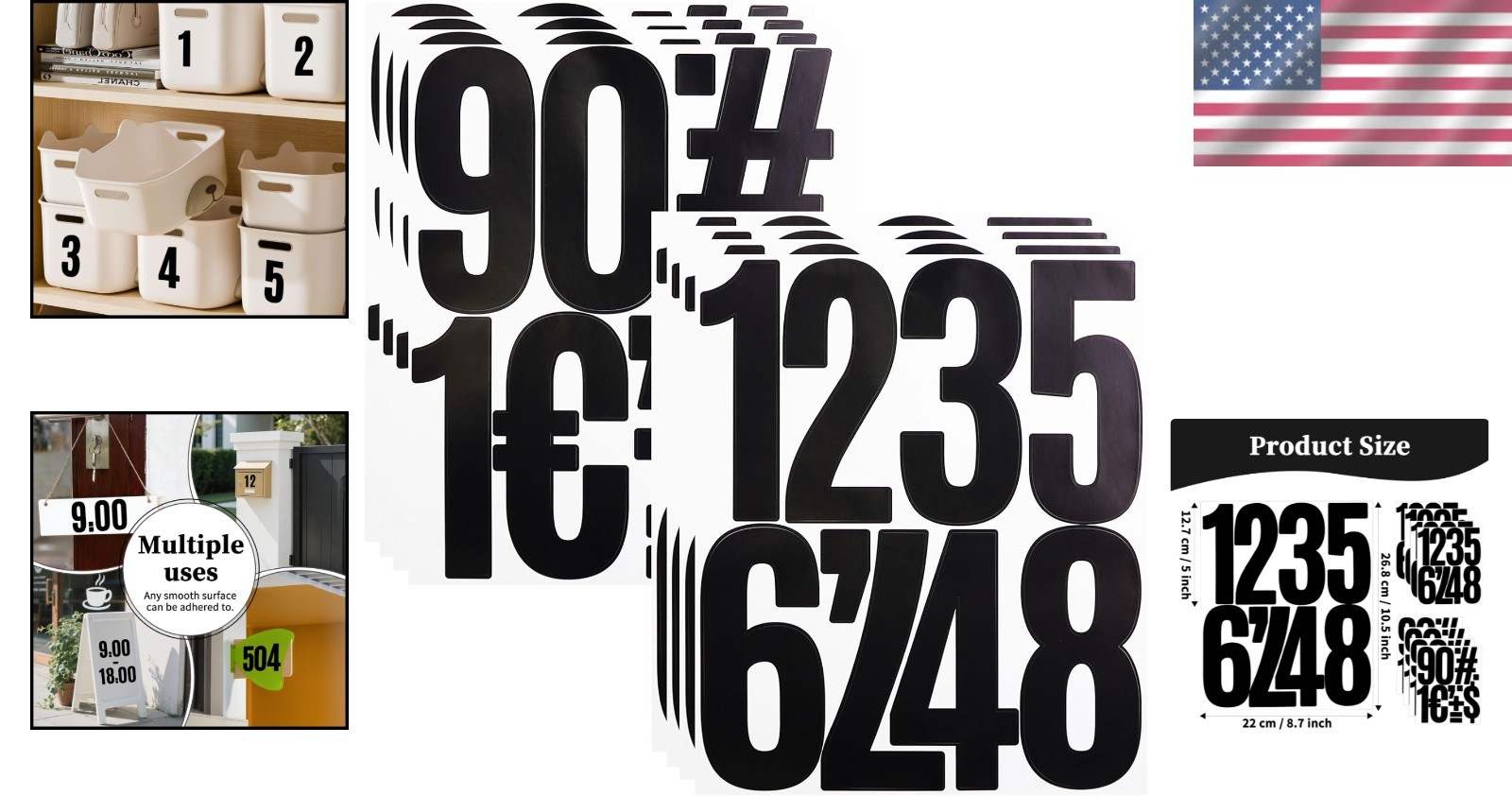 5 Inch Vinyl Number Stickers,88 Pieces Self-Adhesive Large Numbers 0-9 and Pu…