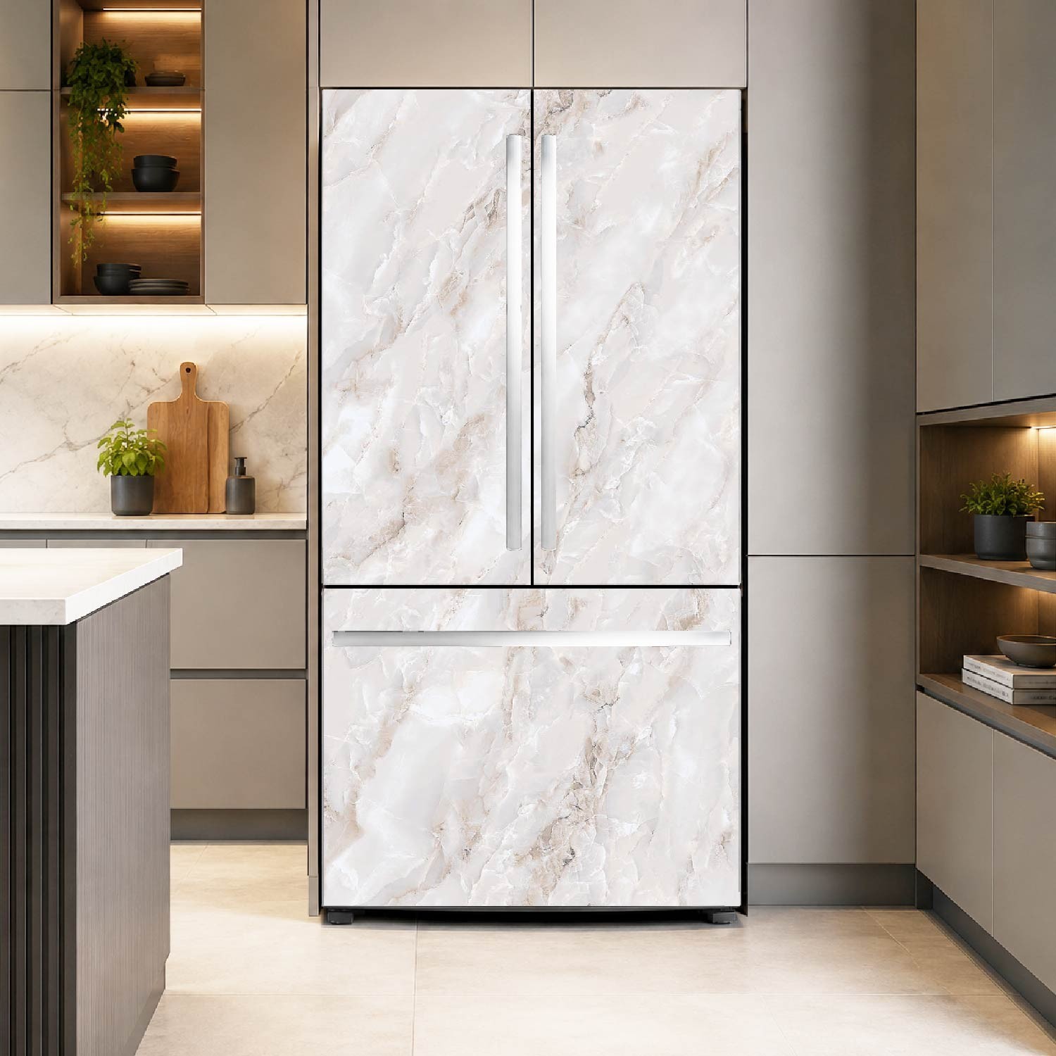 Peel and Stick Marble Fridge Wrap for Instant Makeover