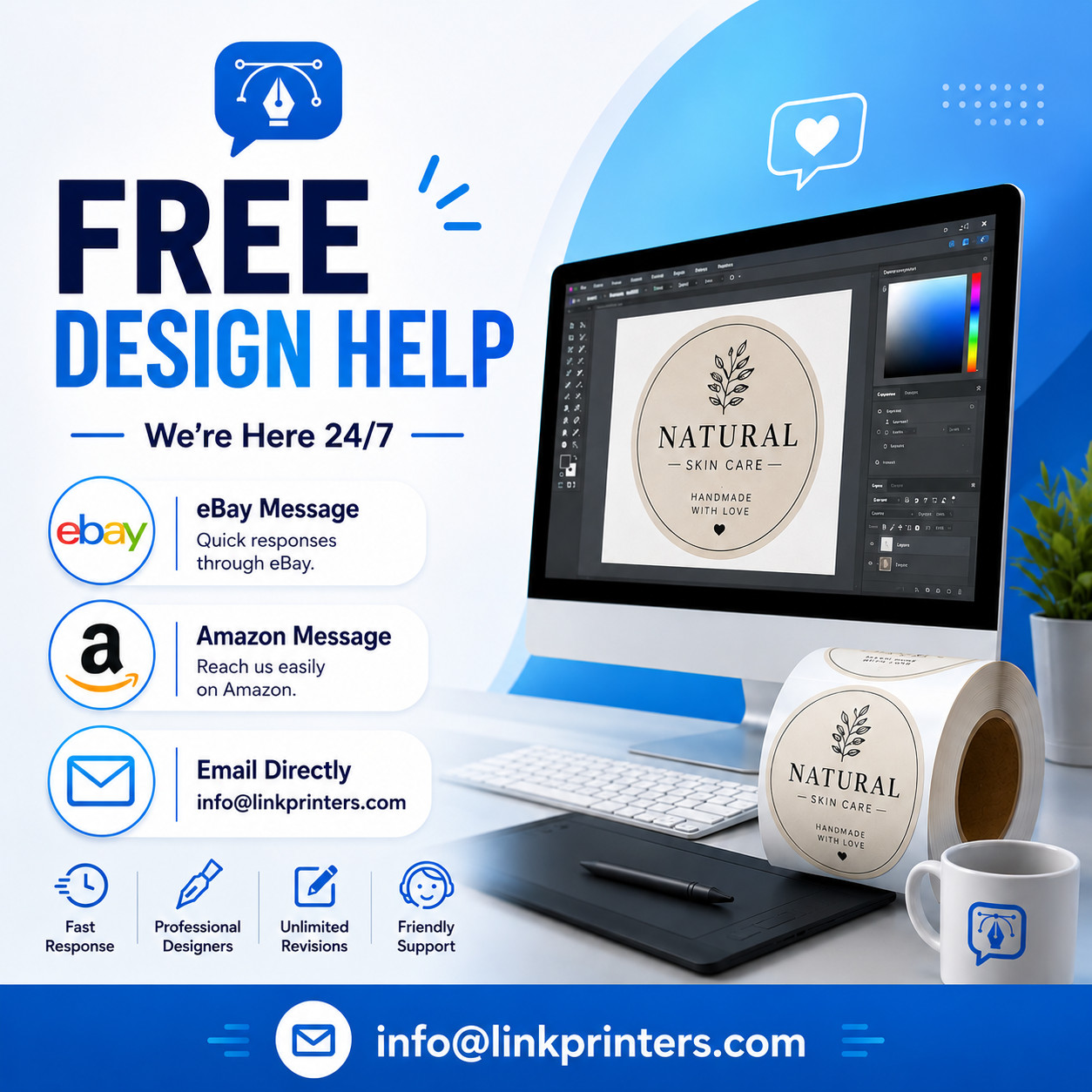 Personalized Roll Labels Rounded Rectangle Stickers for Business Packaging, 250