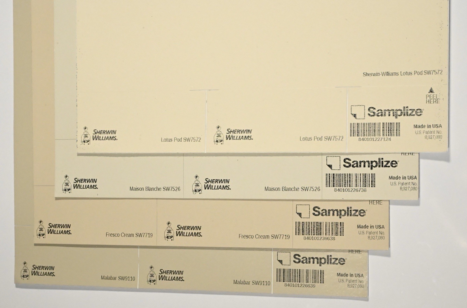 SAMPLIZE Peel & Stick Paint Samples Sherwin Williams Beige Neutral 4-pk reusable