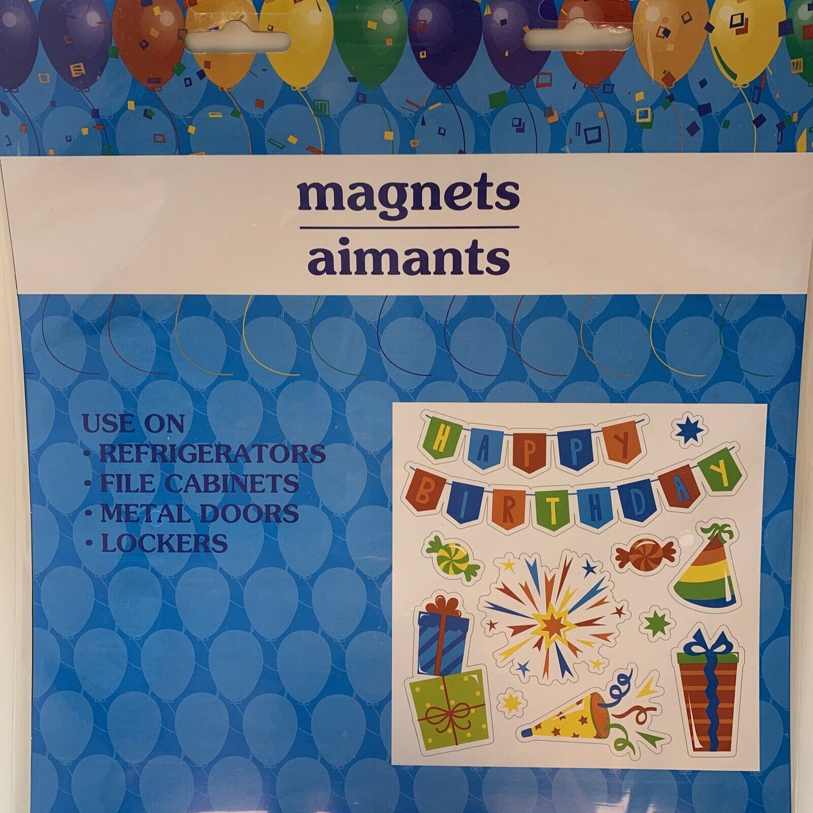 Happy Birthday Magnet Set Blue Banner Presents Party Hat Reusable 11 pcs NEW