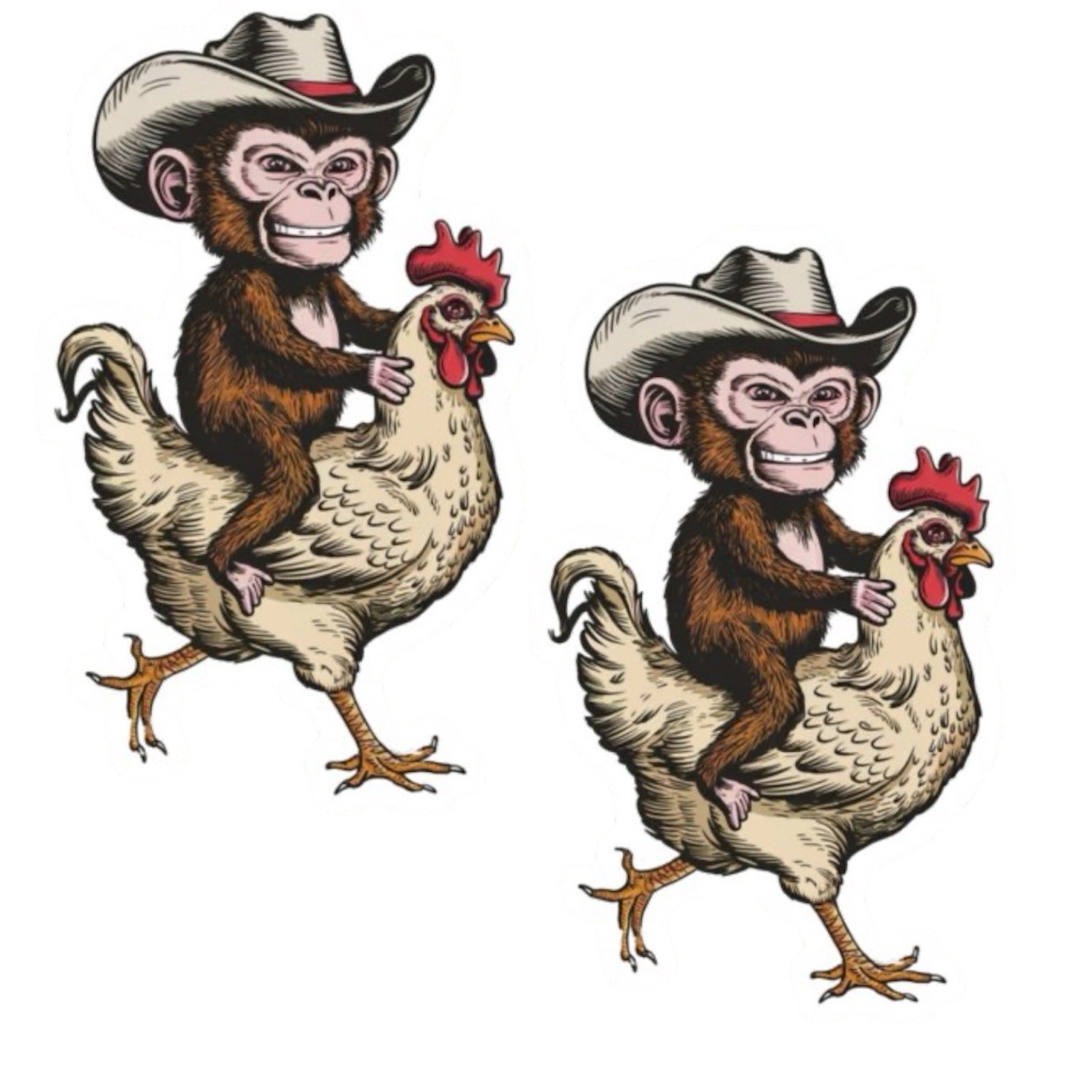 2 PACK – MONKEY COWBOY CHICKEN RODEO 2” VINYL DECAL DIECUT STICKER SET LOT
