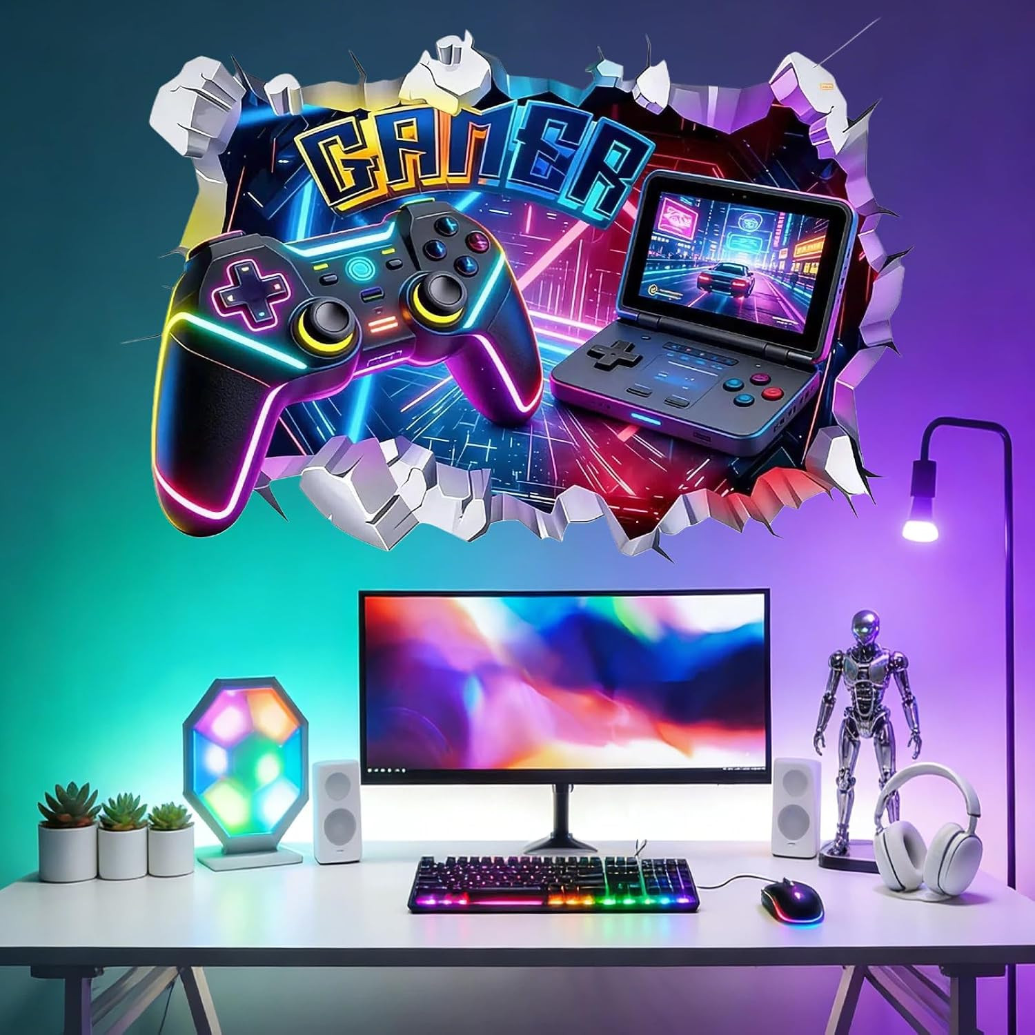 Game Wall Decal Large 3D Gamer Wall Stickers – Gamer Controller Gaming Wall Deca