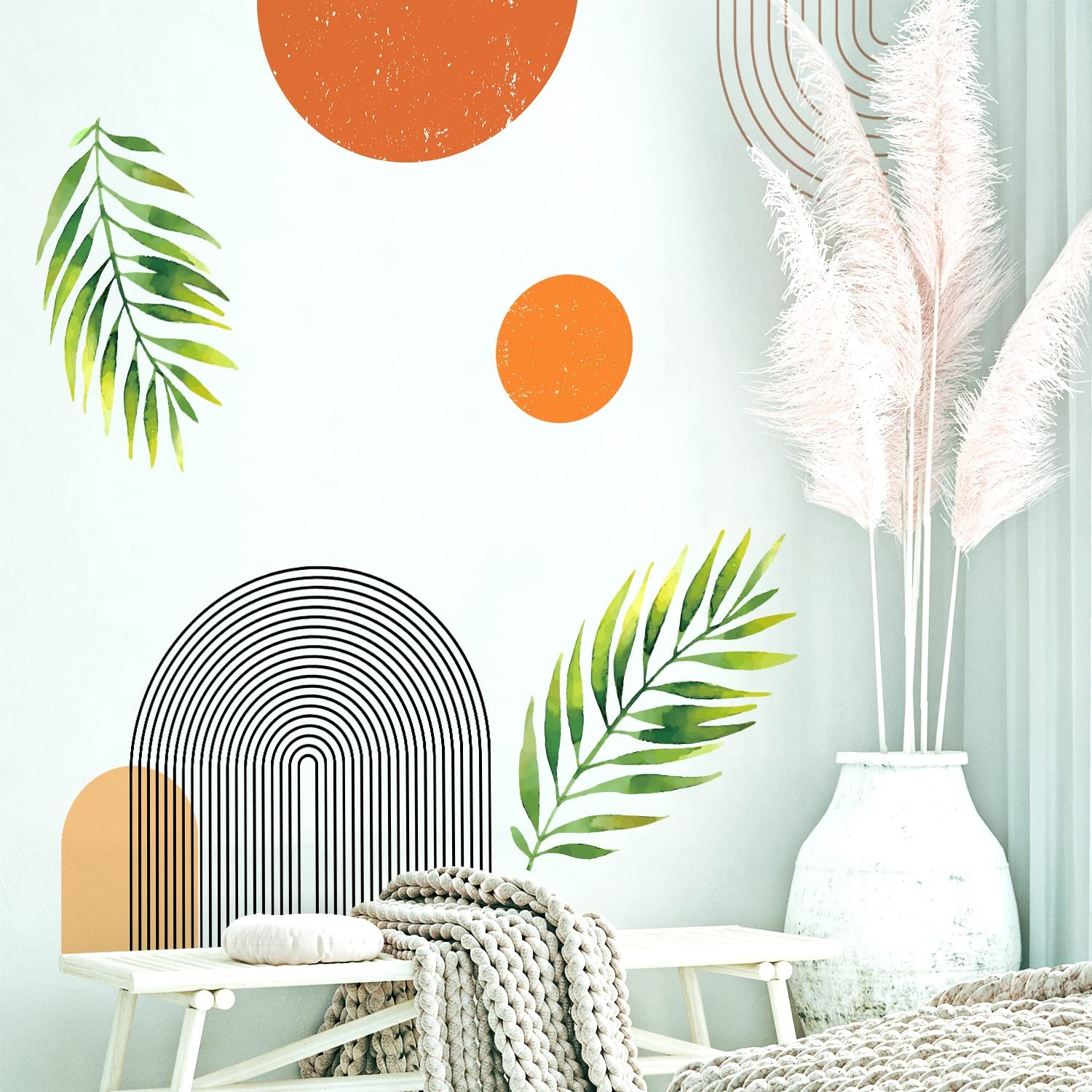 Boho Mid-Century Modern Wall Decals Peel and Stick, Large Archs Sun Vinyl Wal…