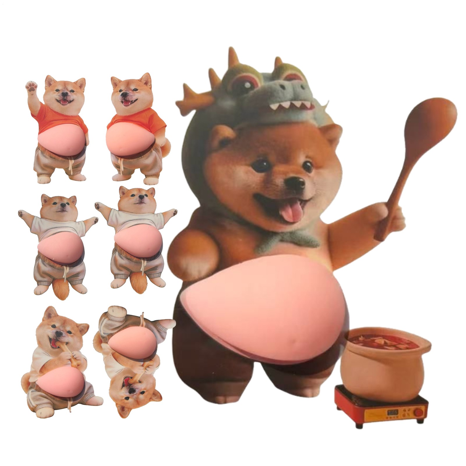 Cute 3D Belly Stickers 5 Pieces Cartoon Animal Dog Stickers For Phone, Bottle