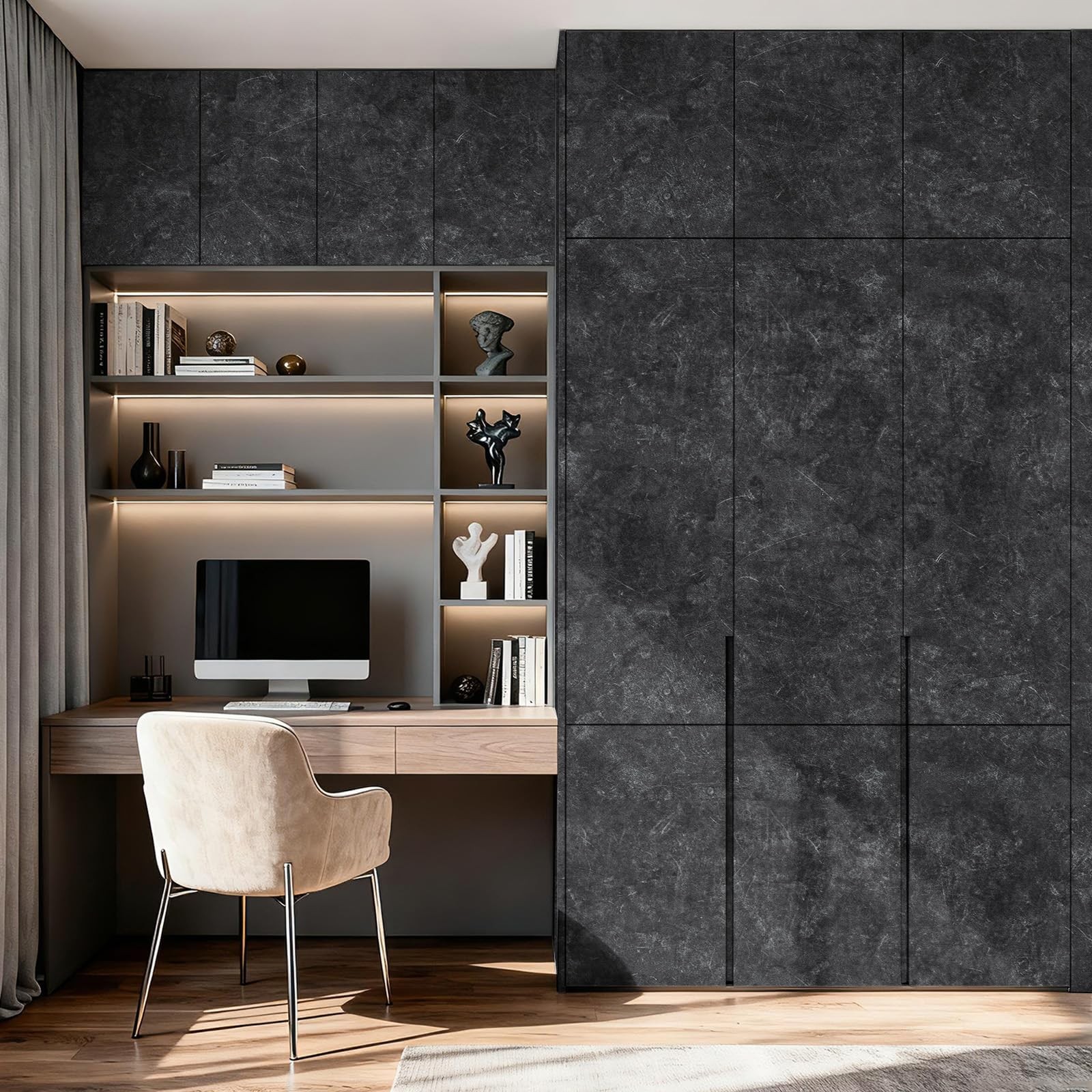 15.7" x 393.7" Concrete Wallpaper Peel and Stick – Grey Wall for Bedroom – …