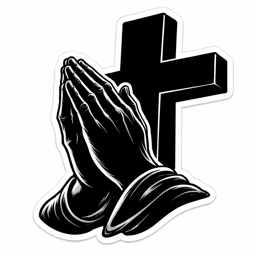Christian Cross Vinyl Decal Sticker Praying Hands Religious Jesus Crown 18