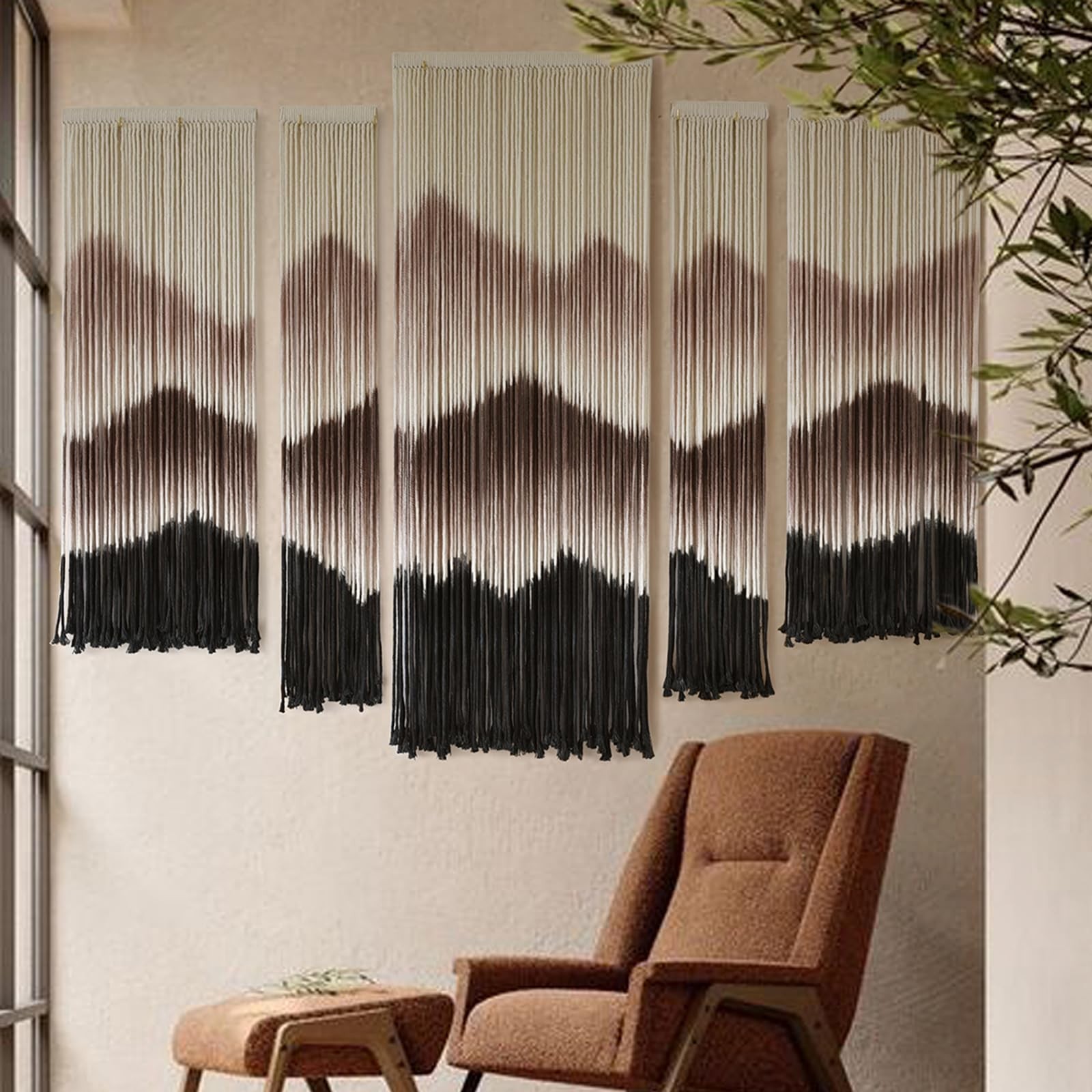 Large Macrame Wall Hanging Mountain Handmade Brown Dip-Dyed Boho Wall Decor 5…