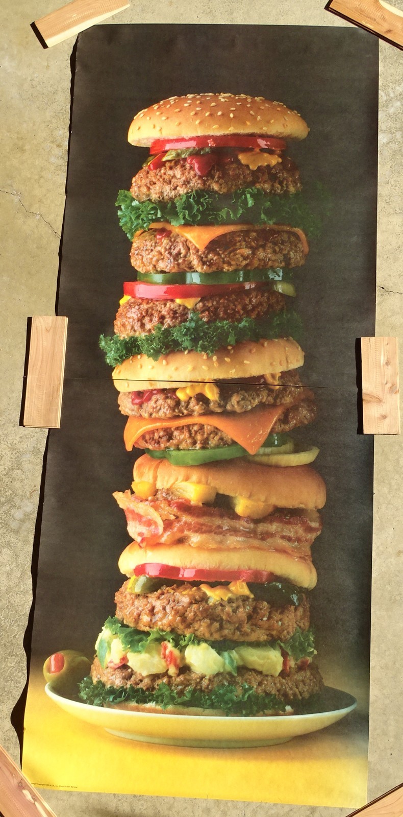 Delecious HUGE Towering Hamburger Photo Door Wall Mural Poster 82.5” X 34” nos