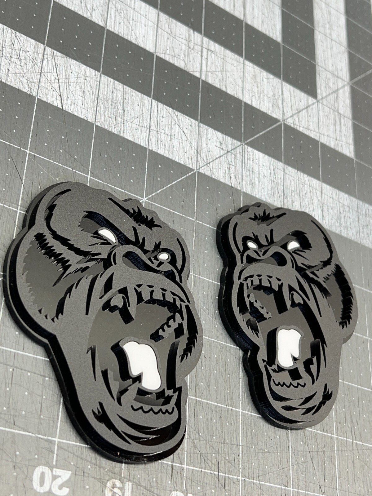 Angry Gorilla White Eye Car Truck Emblem Badge Matte Black /Black Custom PK of 2