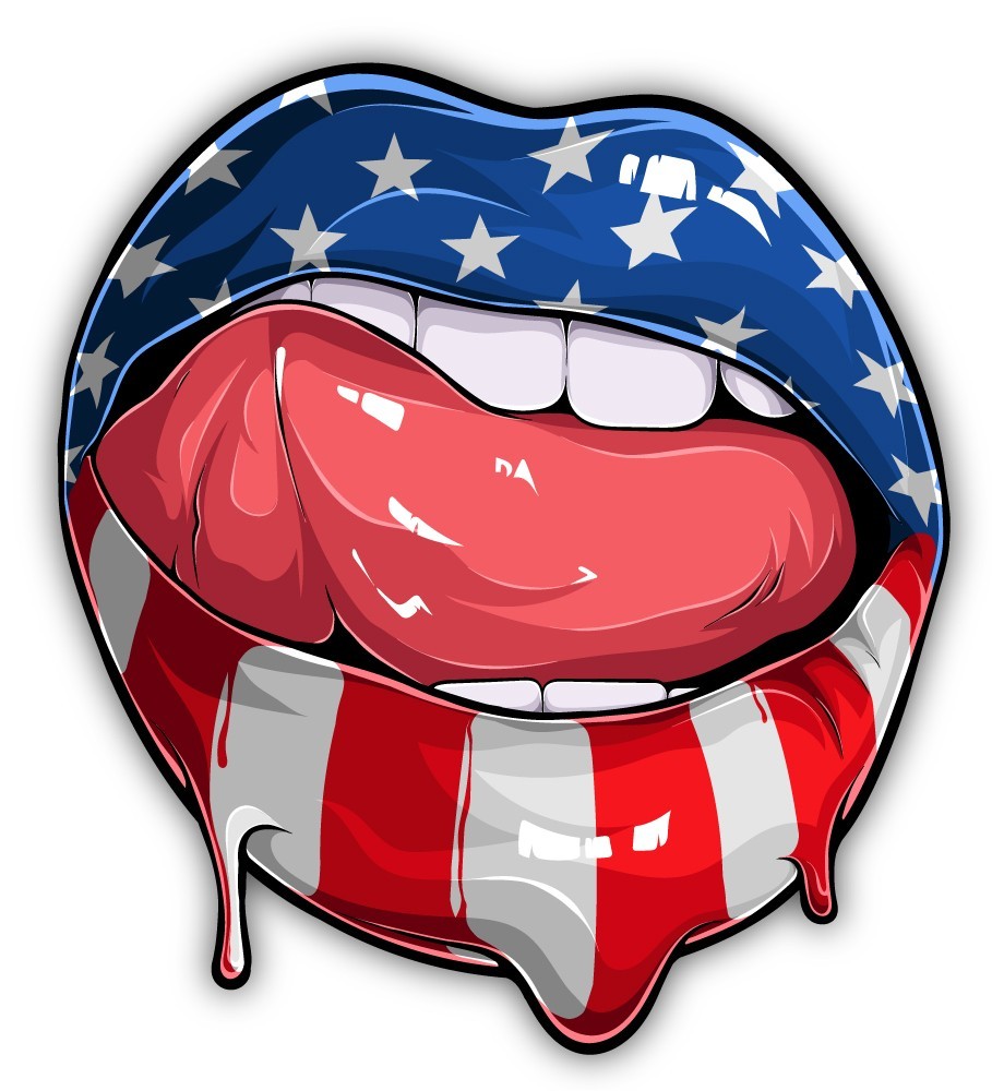American Flag Lips Cut To Shape Vinyl Sticker