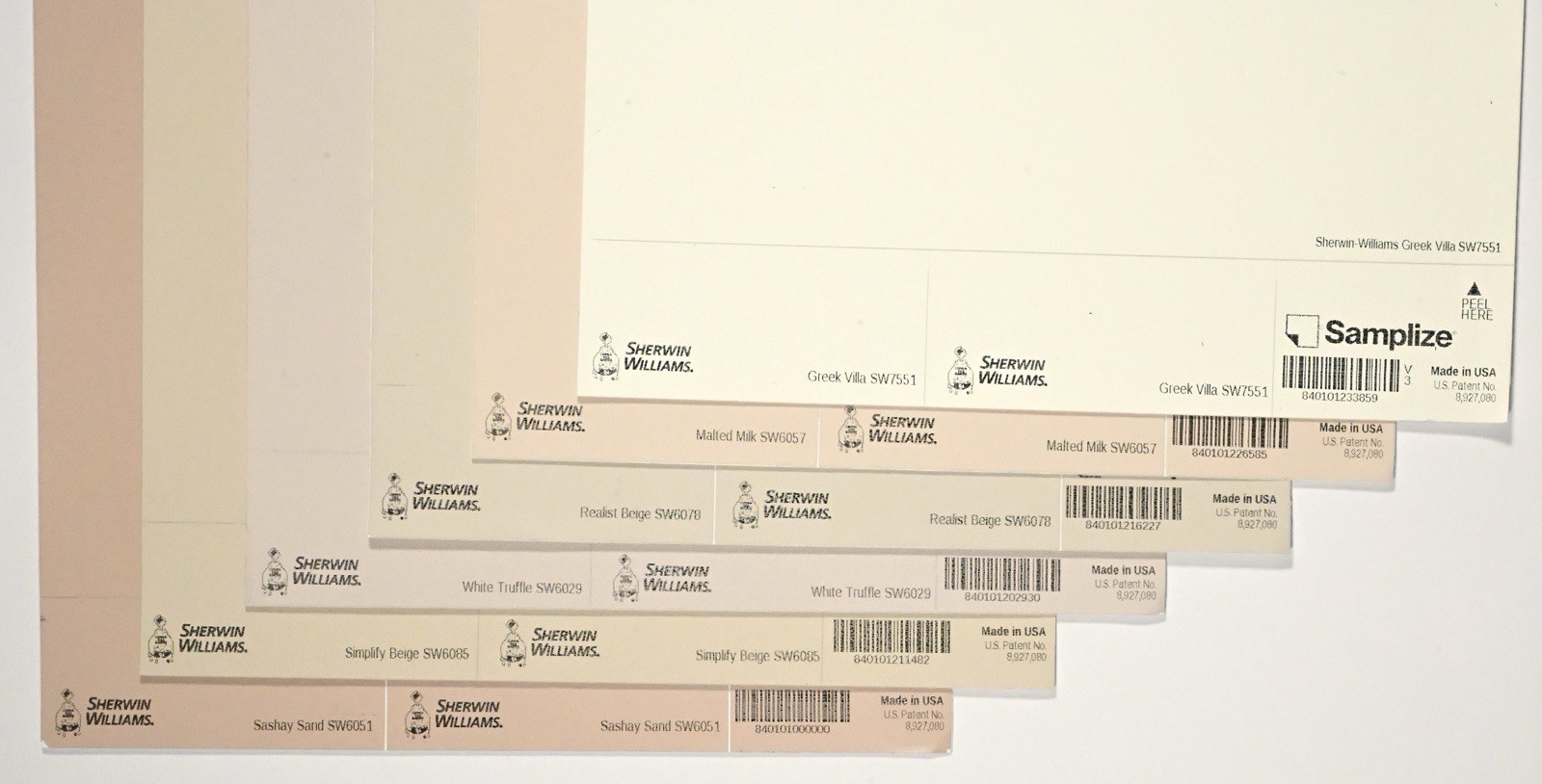 SAMPLIZE Peel & Stick Paint Samples Sherwin Williams neutral pink 6-pk reusable
