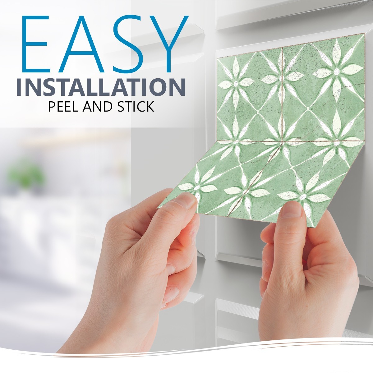 Peel Snd Stick Tile Stickers 24 Unit Pack Retro Green Floral