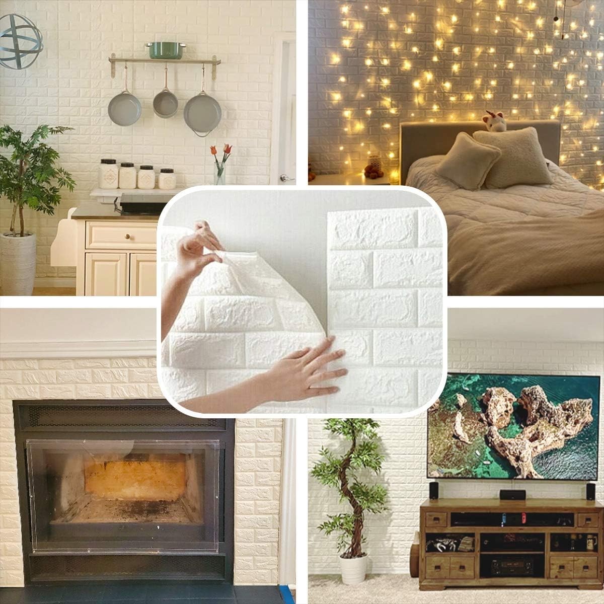 20 Pcs 3D White Brick Wall Panels – Peel & Stick Waterproof Decor, 19.38 sq ft