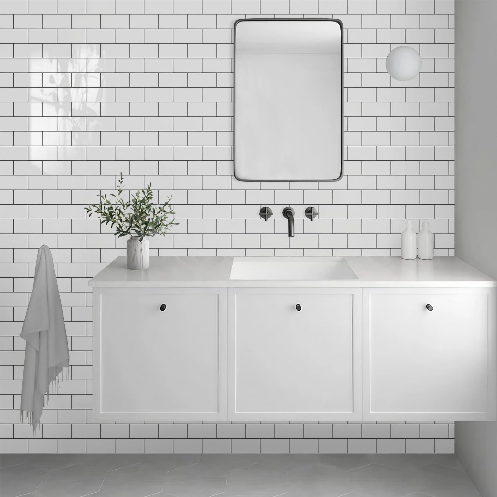 Vamos Tile 100Piece Glossy Pure White Peel and Stick Backsplash Tile,3"x6" …