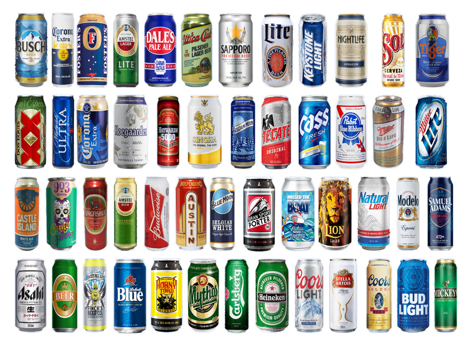 50 pcs "Beer Cans" Sticker Pack (3" high each one)
