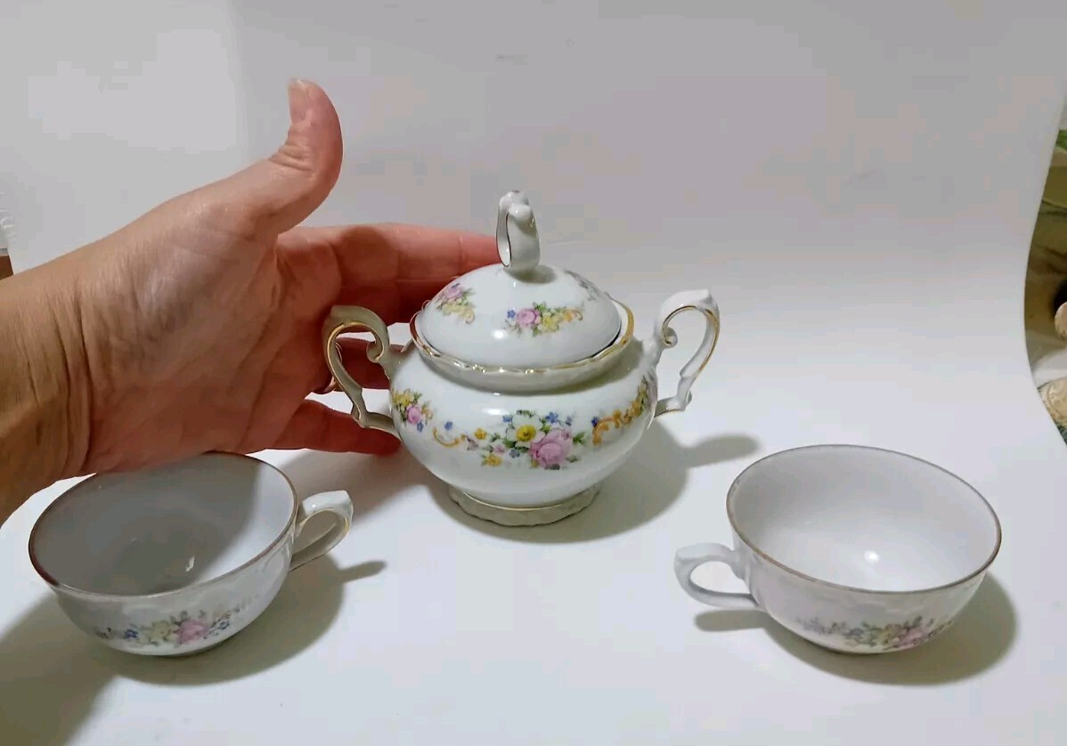 Vintage ☆ Sugar Bowl Set And 2 Ceramic Cups Cm 11 X 4.5 X 2