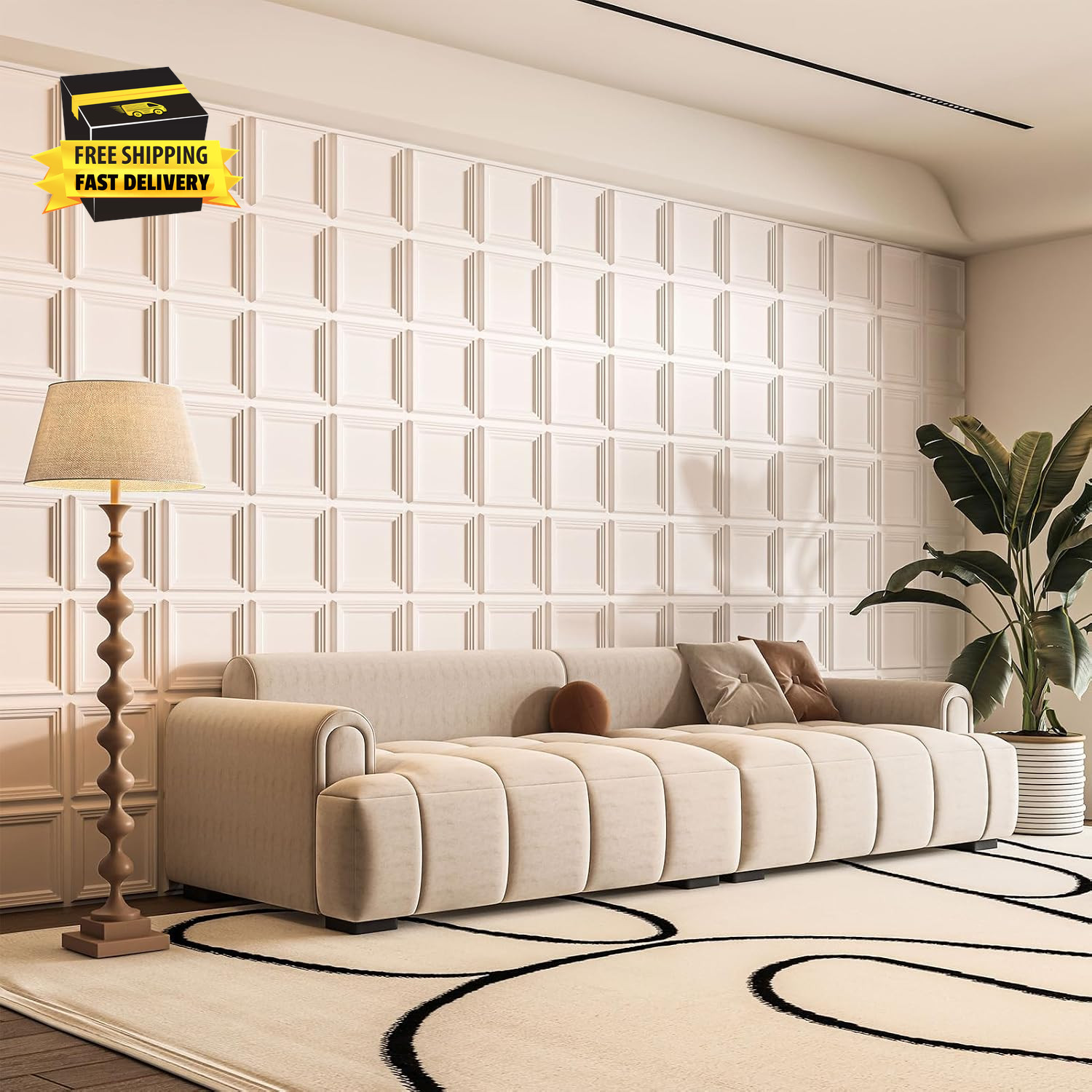 33-Pack Accent 3D Textured Wall Panels, 11.8 X 11.8 In, White | Wipe Clean, PVC,