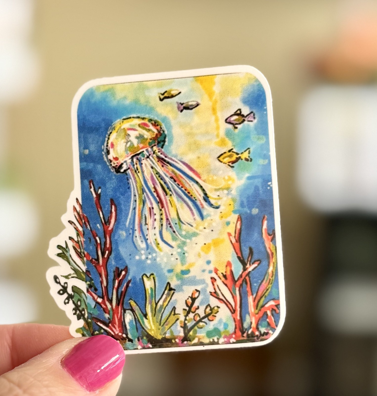 Jellyfish Sticker, ACEO Under the Sea Sticker, ACEO Decal, Waterproof, Ocean