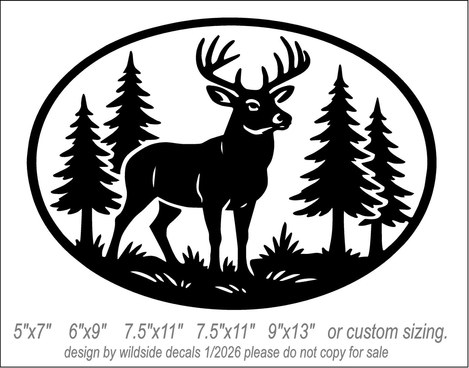 Forest Scene Vinyl Decal Deer in Woods Oval car truck window sticker graphic