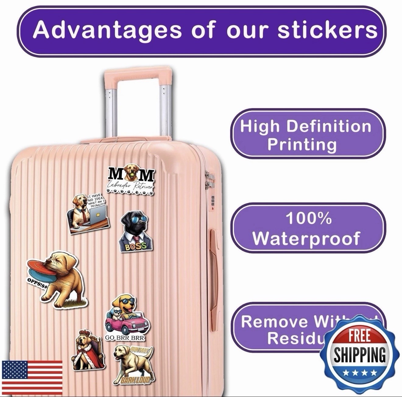 WESILY Pack 50 PCS Labrador Retriever Stickers Cute Cartoon Animals Waterproo